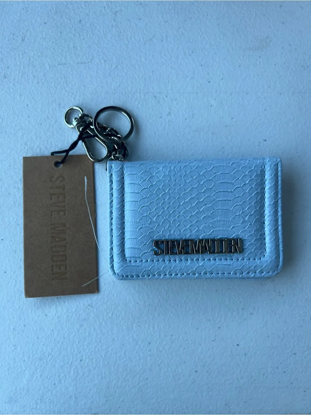 Steve Madden Light Blue Textured Key & Card Holder with Keyring